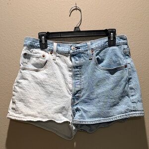 Levi's 501 Two-Tone Blue Cream Denim Shorts Size 32W Cutoff Vintage High Rise
